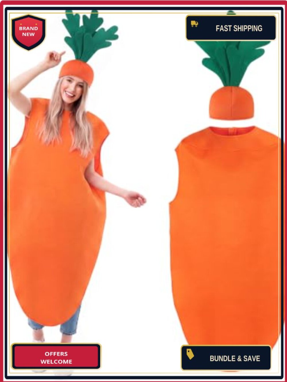 Adult Halloween Carrot Costume Set Dress Hat Funny Cosplay One Size
